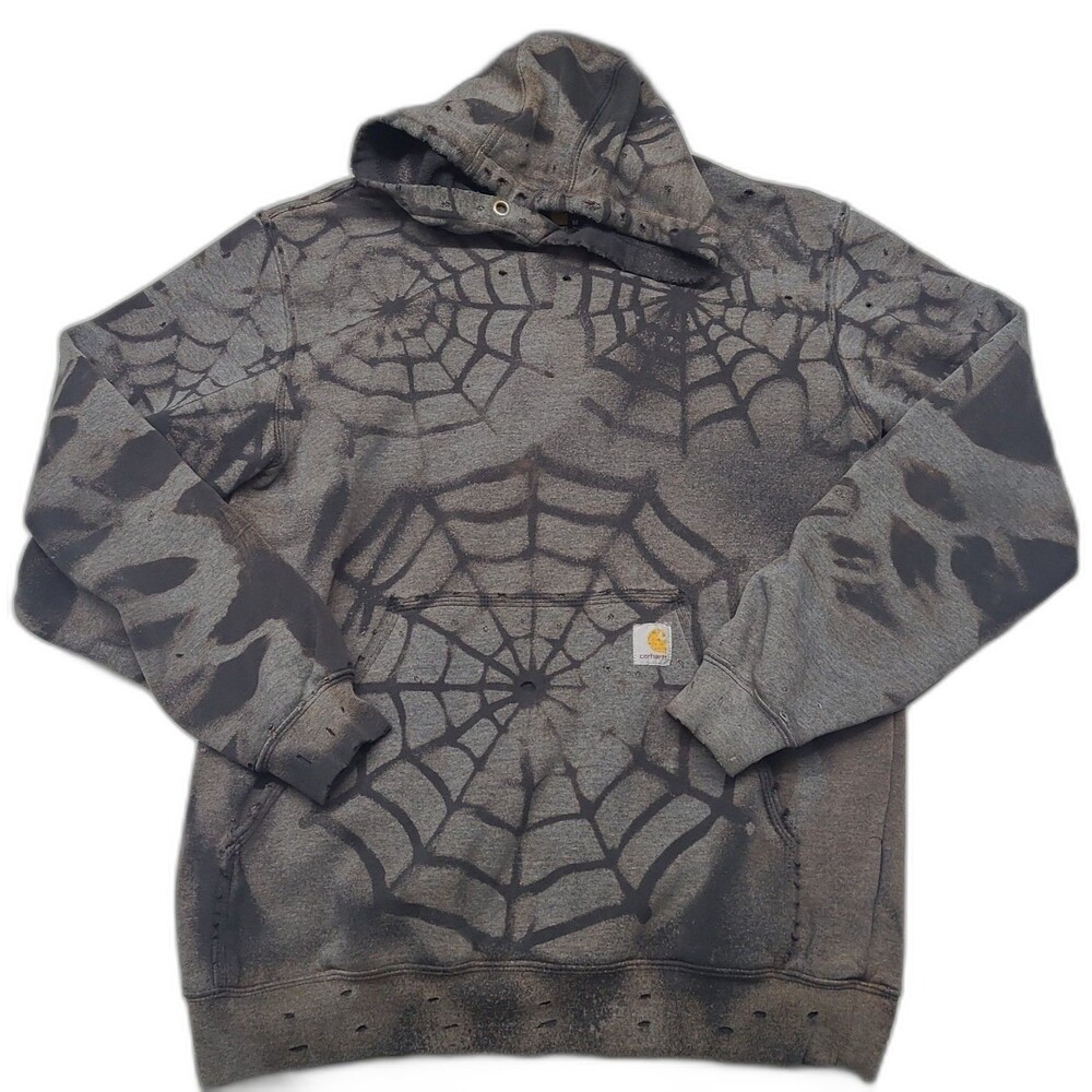 Carhartt Custom Spider Web Thrashed Hoodie Black Sweatshirt